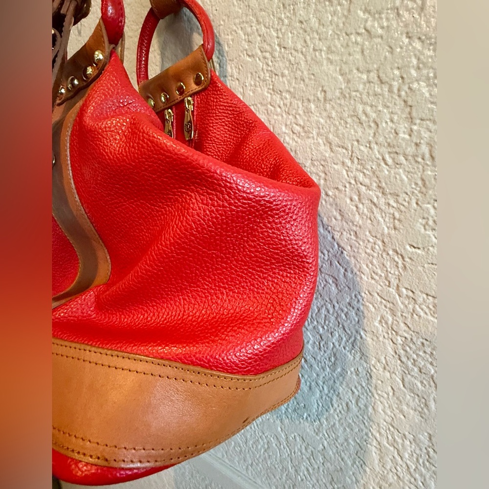 RARE Valentina Sling Backpack Real Finest Italian Red Leather Convertible Bag - Picture 3 of 16